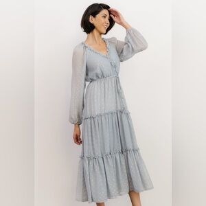 GORGEOUS Primrose Tiered Dress | Dusty Blue with Gold Dots| Size L